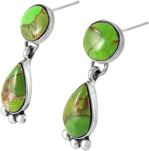 ONE :💎Color: Handmade Genuine Natural Green Turquoise Earrings 925 Sterling Silver (Solid)