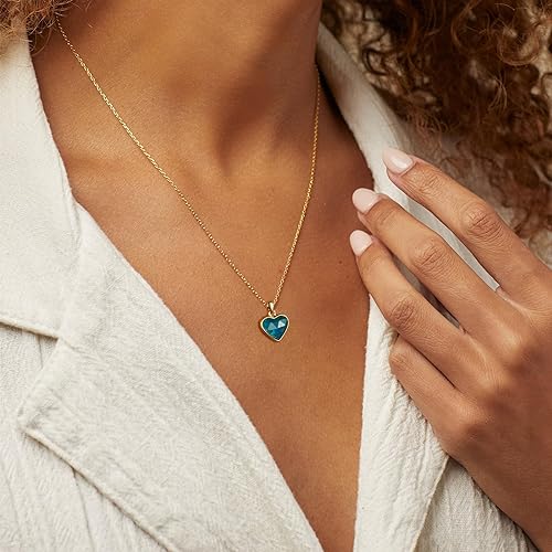 ONE: Handmade Healing Crystal Pendant Necklace, 14K Gold Plated Natural Energy Stone Blue Apatite-Heart