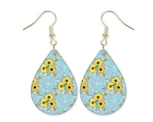 ONE PAIR:  Sunflower Earrings Dangle Teardrop