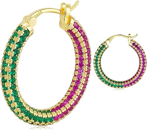 ONE:  ONE: 925 Sterling Silver Post Hoop Earrings 14K Gold Plated Jewelry CZ