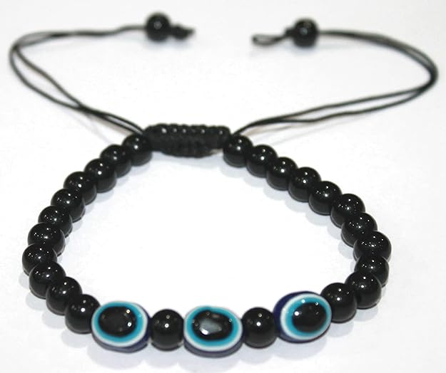 ONE: Premium Handmade Bracelet 6mm BLACK AGATE STONE EVIL EYE BRACELET OF PROTECTION BRACELET HELPS RELEASING NEGATIVITY