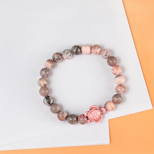 ONE: HANDMADE Natural Stones Beaded Bracelet Elastic Stretch Sea Turtle