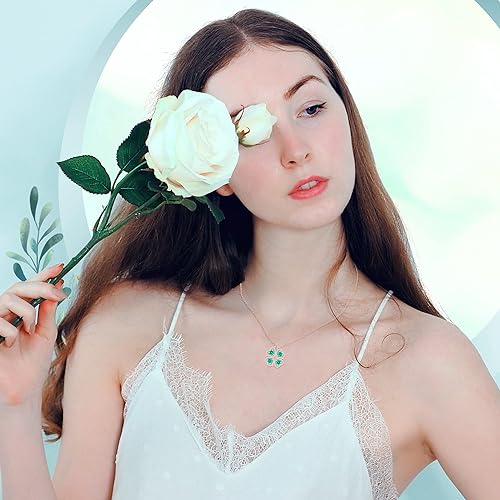 ONE: Lucky Four Leaf Rose Gold MAY- Columbia Green Clover Pendant Necklaces for Women & Girls