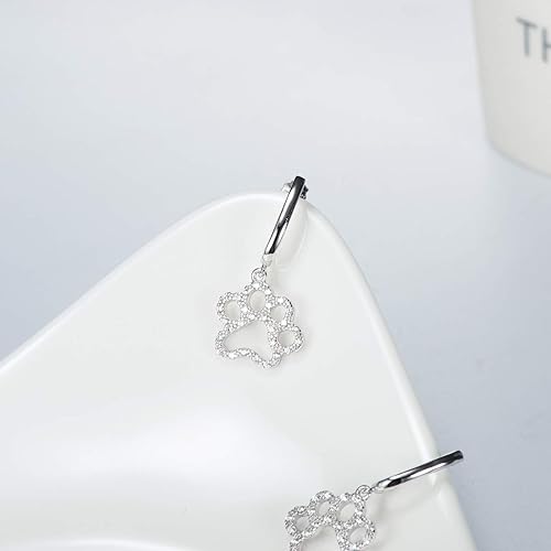 ONE PAIR:  Hoop Earrings Genuine 925 Sterling Silver Style: Lever back Paw Earrings