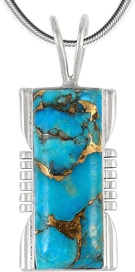 ONE :💎Sterling Silver (Solid) 925 Color: Teal/Matrix Turquoise Necklace Pendant Necklace (20" Length)