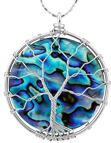ONE: Handmade Healing Crystal Abalone Shell TREE Pendant Necklace