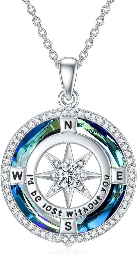 ONE: The Compass Bermuda Blue  Pendant Necklace Jewelry