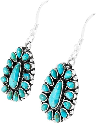 ONE :💎Color: Handmade Genuine Natural Turquoise Earrings 925 Sterling Silver (Solid)