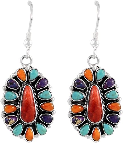 ONE :💎Color: Handmade Genuine Natural Multi Colors Turquoise Earrings 925 Sterling Silver (Solid)