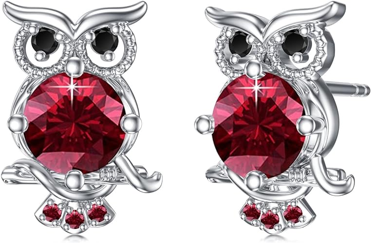 ONE PAIR:  Hoop Earrings Genuine 925 Sterling Silver OWL STUD