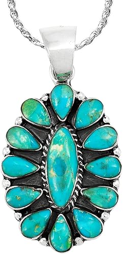 ONE :💎Color: Handmade Genuine Natural Turquoise Pendant 20" Necklace 925 Sterling Silver (Solid)