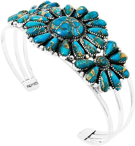 ONE :💎Color: Handmade Genuine Natural Teal/Matrix Turquoise and 925 Sterling Silver (Solid) Cuff Bracelet