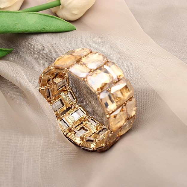 ONE: Premium Gorgeous Jewelry Elegant Crystal Leaf Flower Stretch Bangle Bracelet