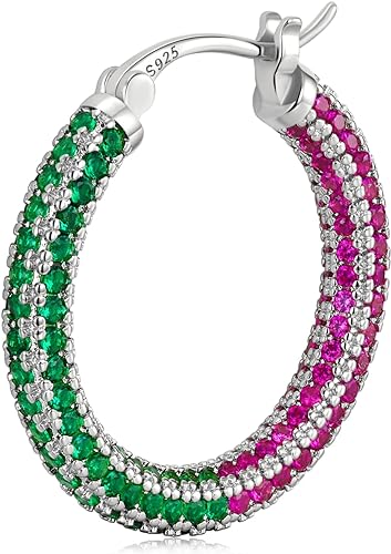 ONE:  ONE: 925 Sterling Silver Post Hoop Earrings 14K Gold Plated Jewelry CZ