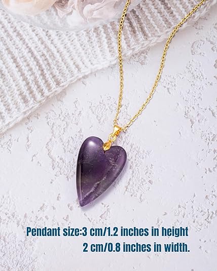 ONE: Handmade Healing Crystal Pendant Necklace, Natural Energy Stone Amethyst-Heart