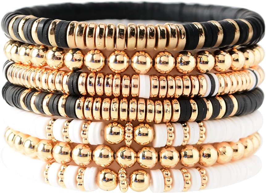 ONE: Premium Handmade New White Black Gold Set 7pcs Bracelet's for Women