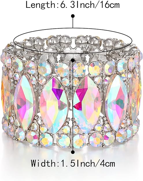 ONE: Premium Gorgeous Jewelry Elegant Crystal Double Row Rhinestones Marquise Cluster Stretch Bangle Bracelet.