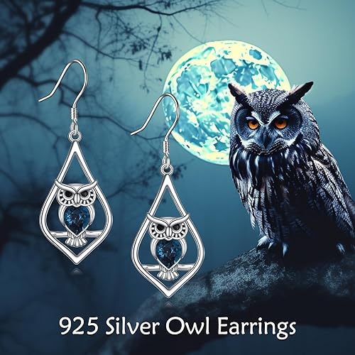 ONE PAIR:  Hoop Earrings Genuine 925 Sterling Silver OWL STUD