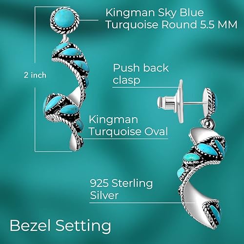 ONE PAIR: Santa Fe Turquoise authentic Native American Turquoise Swirl earrings Gemstone Southwestern Style 925 Sterling Silver