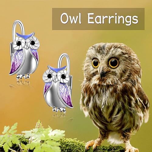 ONE PAIR:  Hoop Earrings Genuine 925 Sterling Silver OWL STUD