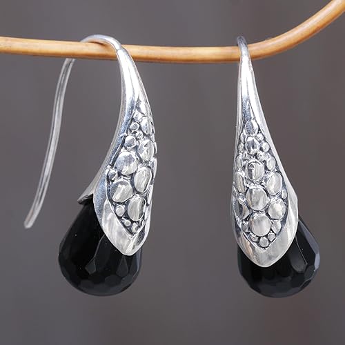 ONE PAIR:  925 Sterling Silver  Earrings BLACK / SILVER