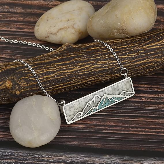 ONE: Turquoise Bar Mountain Howlite Stainless Steel Pendant Necklace
