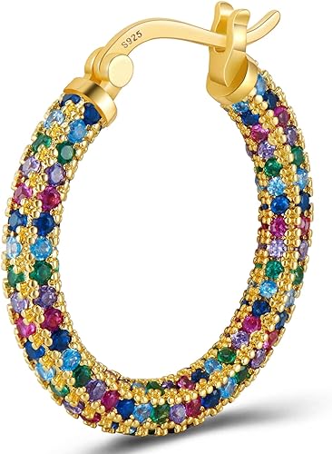 ONE:  ONE: 925 Sterling Silver Post Hoop Earrings 14K Gold Plated Jewelry CZ
