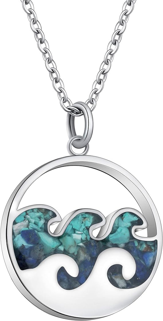 ONE: Wave Turquoise +White Howlite Stainless Steel Pendant Necklaces