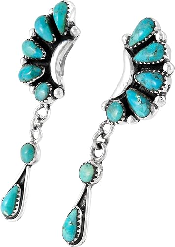 ONE :💎Color: Handmade Genuine Natural Turquoise EARRINGS 925 Sterling Silver (Solid)