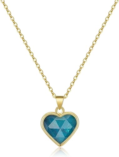 ONE: Handmade Healing Crystal Pendant Necklace, 14K Gold Plated Natural Energy Stone Blue Apatite-Heart