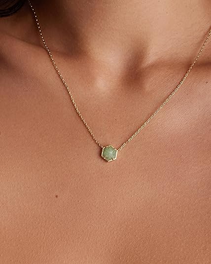 ONE: Handmade Healing Gemstone 14K Yellow Gold Plated  Pendant Necklace Green Fluorite