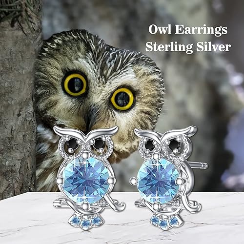 ONE PAIR:  Hoop Earrings Genuine 925 Sterling Silver OWL STUD