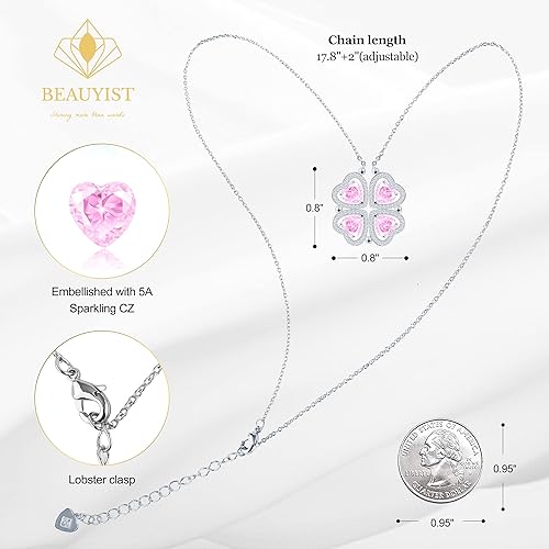 ONE: Lucky Four Leaf White Gold October Tourmaline Clover Pendant Necklaces for Women & Girls