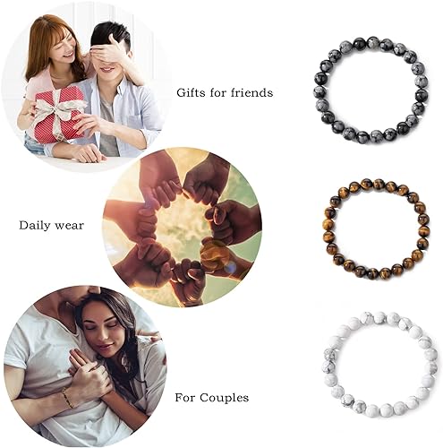 THREE: 3 HANDMADE Bracelets Matte Natural Lava Rock Volcanic Stone Beads Elastic Stretch Tiger Eye