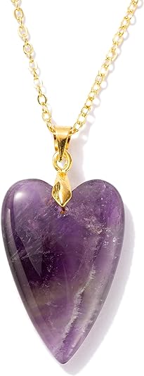 ONE: Handmade Healing Crystal Pendant Necklace, Natural Energy Stone Amethyst-Heart