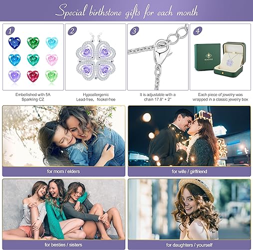 ONE: Lucky Four Leaf White Gold June Alexandrite Clover Pendant Necklaces for Women & Girls