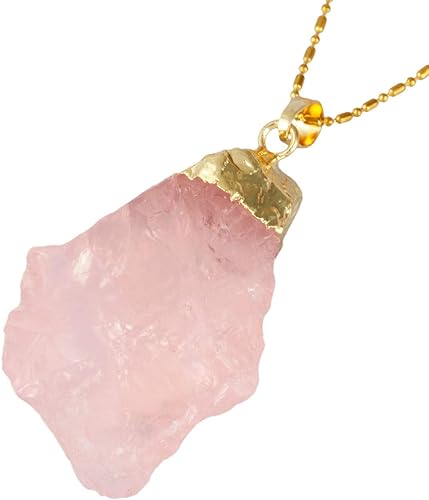 Handmade Healing Crystal Pendant Necklace, Natural Energy Stone Rose Quartz