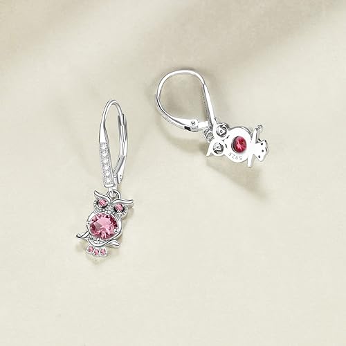 ONE PAIR:  Hoop Earrings Genuine 925 Sterling Silver OWL STUD