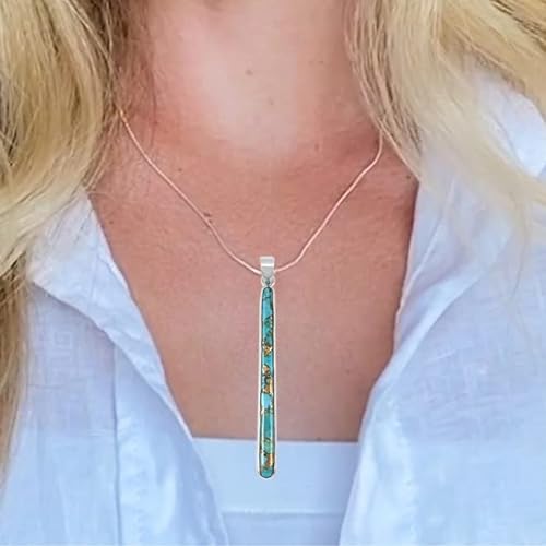 ONE :💎Genuine Sky Matrix Turquoise Pendant Necklace 925 Sterling Silver (Solid) & with 20" Chain