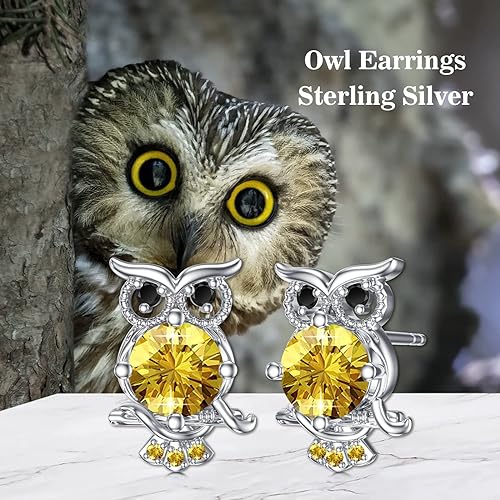 ONE PAIR:  Hoop Earrings Genuine 925 Sterling Silver OWL STUD