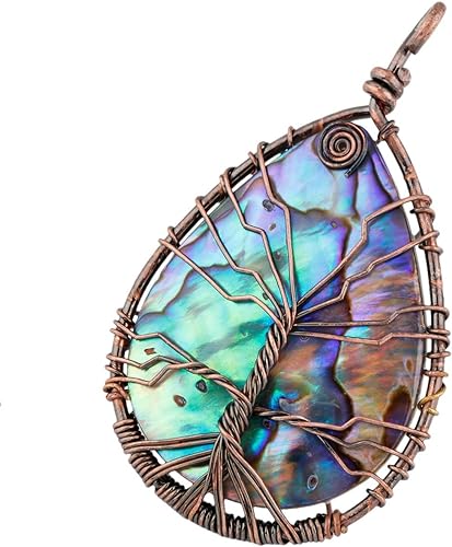 ONE: Handmade Healing Crystal Abalone Shell TREE Pendant Necklace