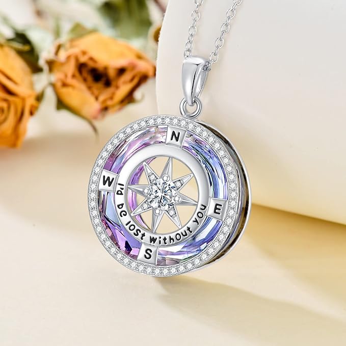 ONE: The Compass Purple Vitrail Light Pendant Necklace Jewelry