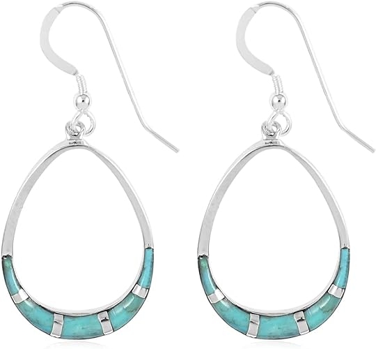 ONE PAIR: Santa Fe Turquoise authentic Native American Turquoise Earrings Gemstone Southwestern Style 925 Sterling Silver