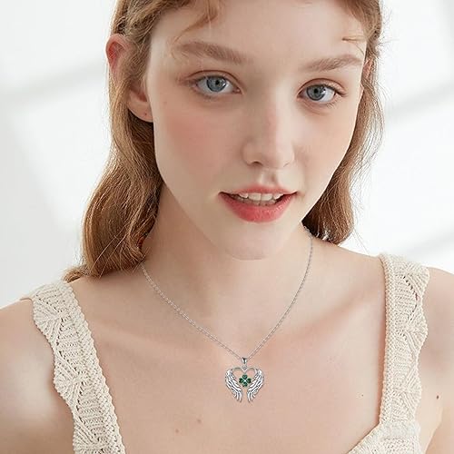 ONE: The design of four leaf clover angel wings Pendant Necklace 925 Sterling Silver Four Leaf Clover