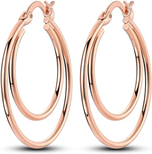 ONE: 925 Sterling Silver Hoop Earrings 14K ROSE Gold Plated Jewelry CZ