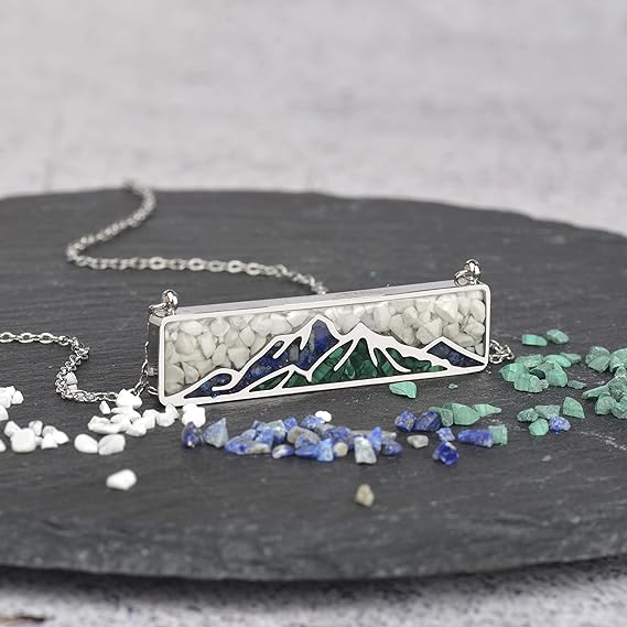 ONE: Turquoise Bar Mountain Howlite Stainless Steel Pendant Necklace
