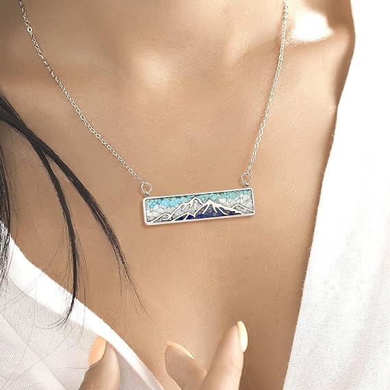 ONE: Turquoise Bar Mountain Howlite Stainless Steel Pendant Necklace