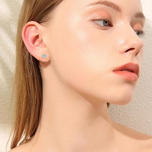 ONE PAIR:  Hoop Earrings Genuine 925 Sterling Silver   Dangle Earrings STUD Turquoise