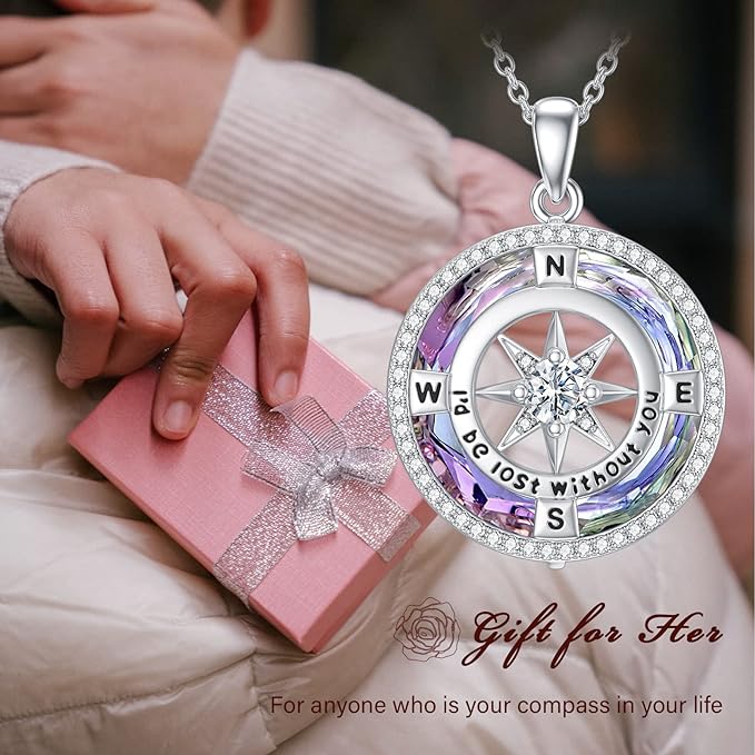 ONE: The Compass Purple Vitrail Light Pendant Necklace Jewelry