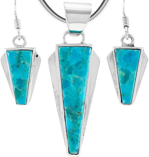 ONE :💎Sterling Silver (Solid) 925 Matching Pendant & Earrings Set (with 20" Sterling Rope Chain) Genuine Color: Turquoise